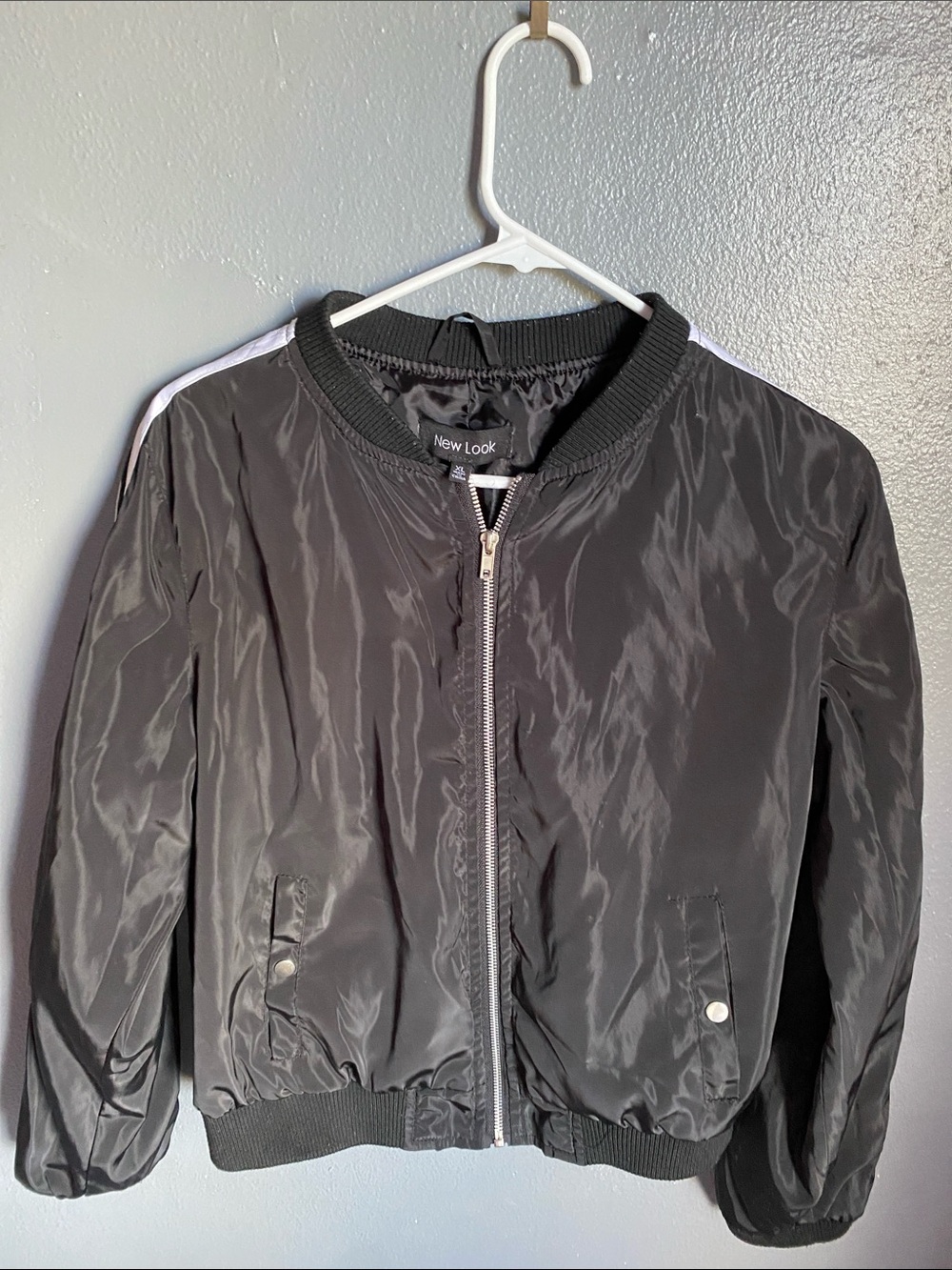 New Look Black Bomber Jacket with White Shoulder Stripe